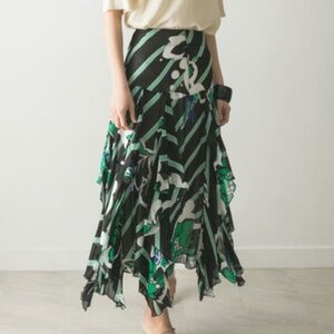 By Malene Birger Mela Skirt, Black, Green & Blue Print – Size 4